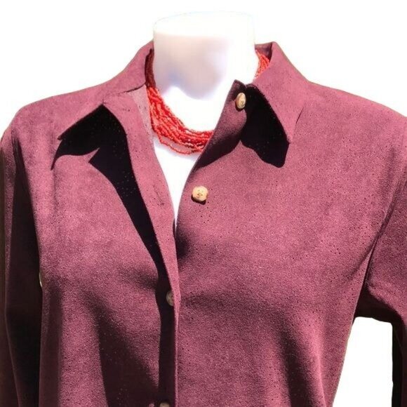 Vintage Classic Elements Maroon Button Down Blouse Long Sleeve Shirt Size M - Picture 2 of 8